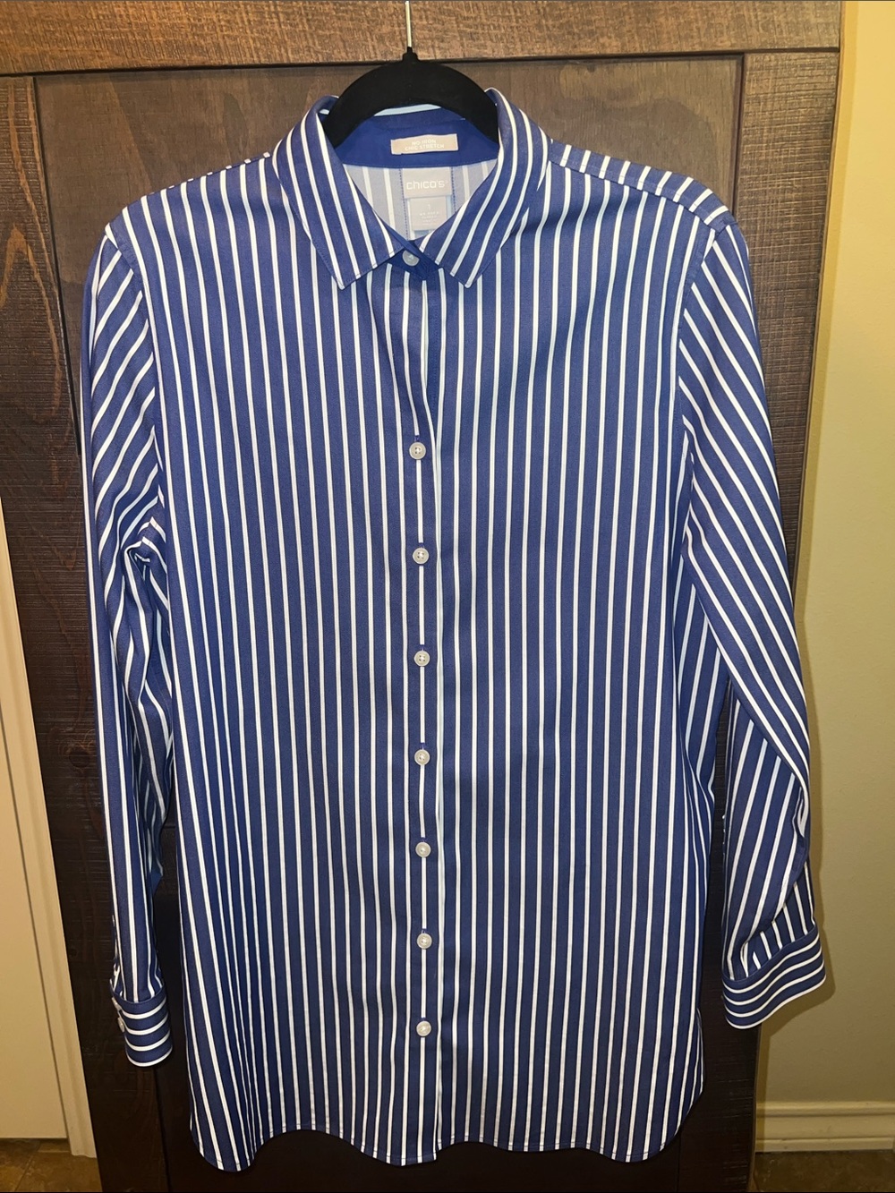 Womens Chico Blue & White Striped Button-Up Shirt